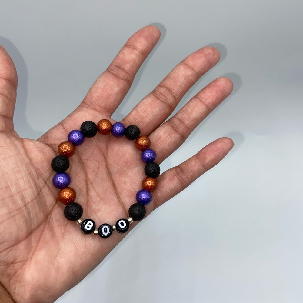 Halloween BOO Glass Bead Stretch Bracelet